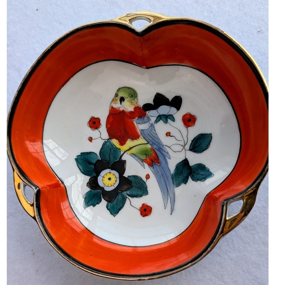 Vintage Noritake Hand Painted Parrot Porcelain Nut Dish Gold Trim Made in Japan